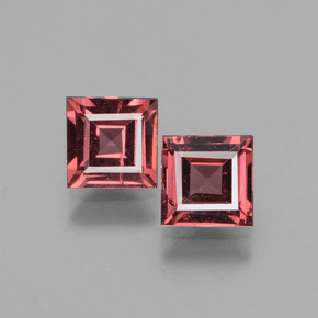 Pedras preciosas de granada rodolita vermelho natural de 1,44 ct, quadrado, VS