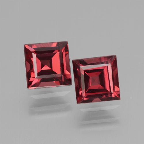 Pedras preciosas de granada rodolita vermelho natural de 1,57 ct, quadrado, VS