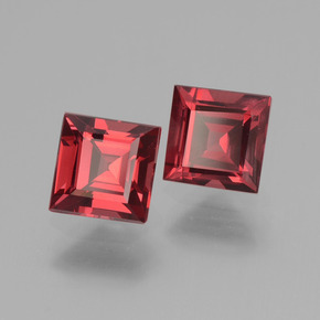Pedras preciosas de granada rodolita vermelho natural de 1,57 ct, quadrado, VS