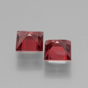 Pedras preciosas de granada rodolita vermelho natural de 1,57 ct, quadrado, VS
