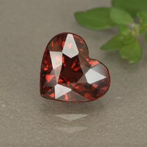 Granada rodolita vermelho natural 1,77ct, formato de coração, VS