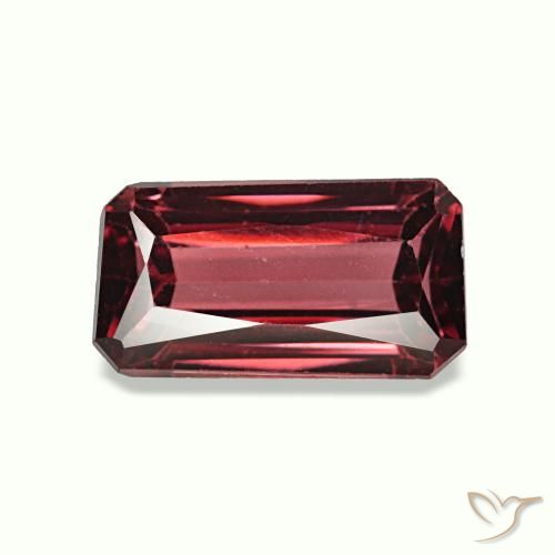 Granada rodolita vermelho natural 1,23ct, corte esmeralda, VS