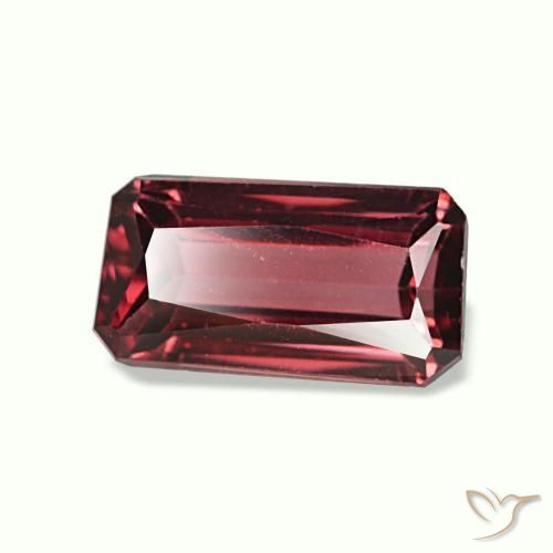 Granada rodolita vermelho natural 1,23ct, corte esmeralda, VS