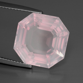 Quartzo rosa rosa natural 10,75ct, corte esmeralda, transparente