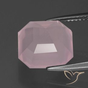 Quartzo rosa rosa natural 7,24ct, corte esmeralda, transparente