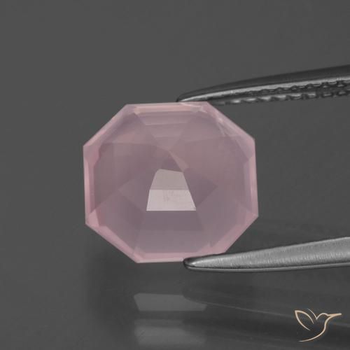 Quartzo rosa rosa natural 3,56ct, corte esmeralda, transparente