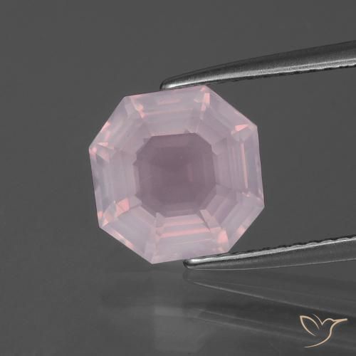 Quartzo rosa rosa natural 3,12ct, corte esmeralda, transparente