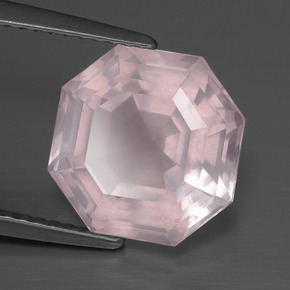 Quartzo rosa rosa natural 5,44ct, corte esmeralda, transparente