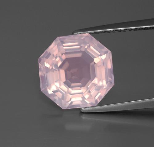Quartzo rosa rosa claro natural 6,77ct, corte esmeralda, transparente