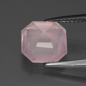 Quartzo rosa rosa natural 2,89ct, corte esmeralda, transparente