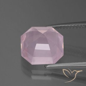 Quartzo Rosa Rosa Cereja Claro Natural 5.41ct, Corte Octógono / Esmeralda, Transparente