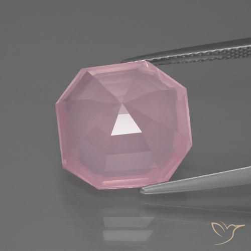 Quartzo Rosa rosa rosa médio Natural 9.63ct, Corte Octógono / Esmeralda, Transparente