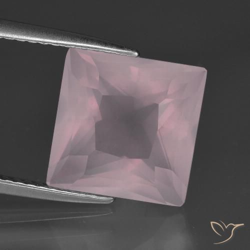 Quartzo rosa rosa natural 5,56ct, quadrado, transparente