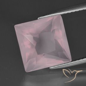 Quartzo rosa rosa natural 5,56ct, quadrado, transparente