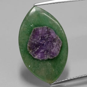 Rubi em fuchsita bicolor natural 5,48ct, marquise, translúcido