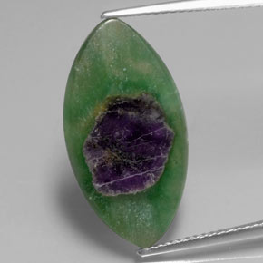 Rubi em fuchsita bicolor natural 6,89ct, marquise, translúcido