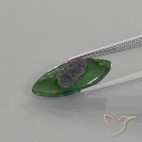Ruby em Fuchsite Multicolorido Natural 3.20ct, Marquesa, Translúcido