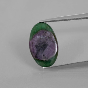 Rubi em fuchsita bicolor natural 3,14ct, corte oval, translúcido