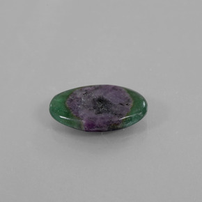 Rubi em fuchsita bicolor natural 3,14ct, corte oval, translúcido