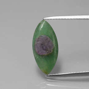 Rubi em fuchsita bicolor natural 2,38ct, marquise, translúcido
