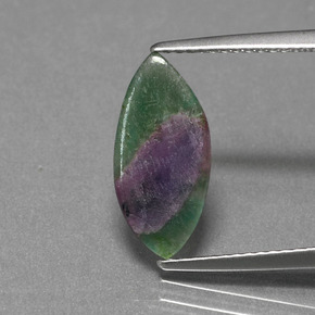 Rubi em fuchsita bicolor natural 1,30ct, marquise, translúcido