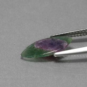 Rubi em fuchsita bicolor natural 1,30ct, marquise, translúcido