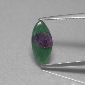 Rubi em fuchsita bicolor natural 1,24ct, marquise, translúcido