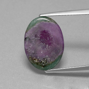 Rubi em fuchsita bicolor natural 4,55ct, corte oval, translúcido