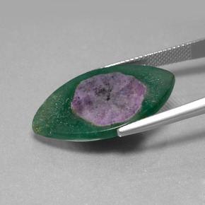 Rubi em fuchsita bicolor natural 13,47ct, marquise, translúcido