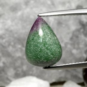 Rubi-zoisita multicolorido natural 5,62ct, formato de pêra, opaco