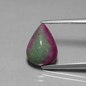 Rubi-zoisita multicolorido natural 6,24ct, formato de pêra, opaco