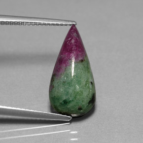Rubi-zoisita multicolorido natural 6,99ct, formato de pêra, opaco
