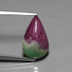 Rubi-zoisita multicolorido natural 7,01ct, formato de pêra, opaco