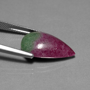 Rubi-zoisita multicolorido natural 9,30ct, formato de pêra, opaco