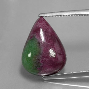 Rubi-zoisita multicolorido natural 10,24ct, formato de pêra, opaco