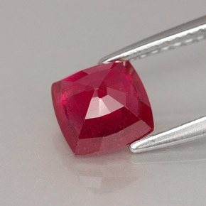 Rubi vermelho natural 1,72ct, almofada cortada, VS-SI