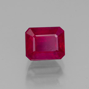 Rubi vermelho natural 1,54ct, corte esmeralda, VS-SI