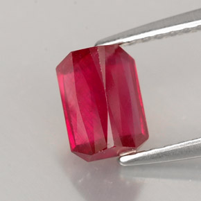 Rubi vermelho natural 1,54ct, corte esmeralda, SI