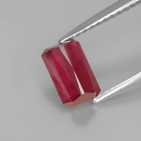 Rubi vermelho natural 1,31ct, corte esmeralda, SI