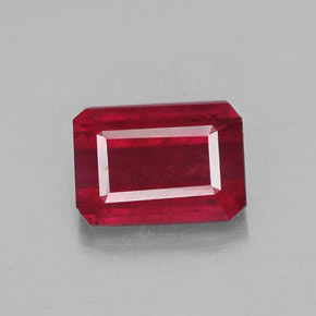 Rubi vermelho natural 1,43ct, corte esmeralda, SI
