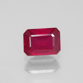 Rubi vermelho natural 1,57ct, corte esmeralda, SI