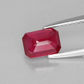 Rubi vermelho natural 1,34ct, corte esmeralda, SI
