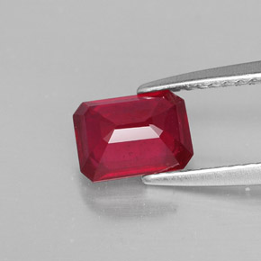 Rubi vermelho natural 1,38ct, corte esmeralda, SI