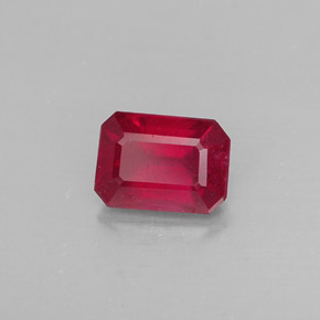Rubi vermelho natural 1,25ct, corte esmeralda, SI