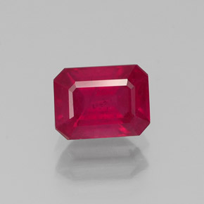 Rubi vermelho natural 1,44ct, corte esmeralda, SI