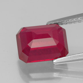 Rubi vermelho natural 3,58ct, corte esmeralda, SI
