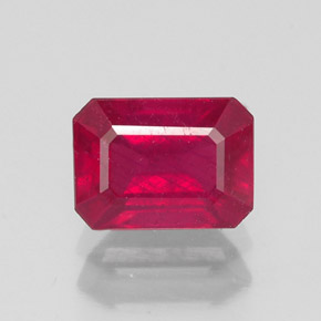 Rubi vermelho natural 1,62ct, corte esmeralda, SI