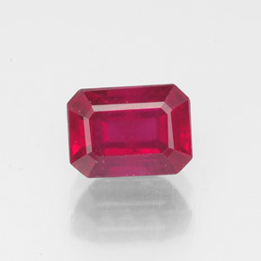 Rubi rosa avermelhado natural 1,58ct, corte esmeralda, VS-SI