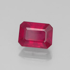 Rubi vermelho natural 1,29ct, corte esmeralda, VS-SI