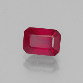 Rubi vermelho natural 1,32ct, corte esmeralda, VS-SI